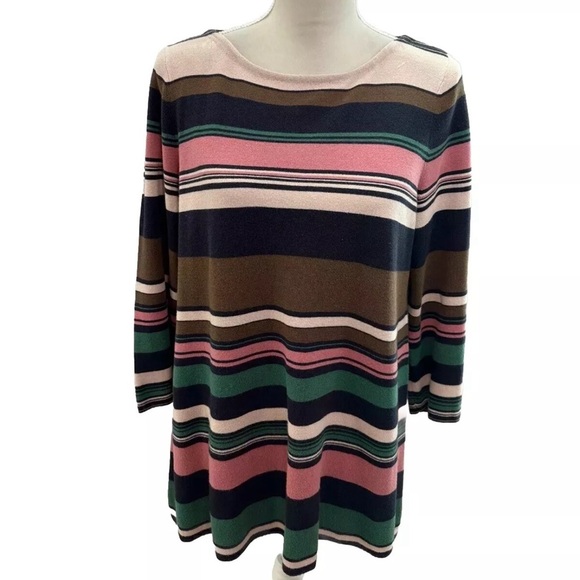 J. Jill Women’s Sweater Colorful Striped Tunic MEDIUM Long Sleeve Cotton Blend - Picture 2 of 8
